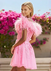 Exquisite Ease Feather Pink Homecoming Dress Off the Shoulder for a Memorable Night - Pink - PromDressClub